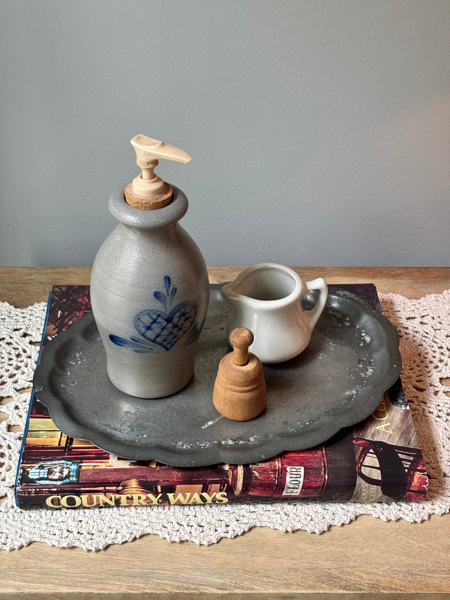 Vintage Rowe Pottery Salt Glazed Heart Soap Dispenser