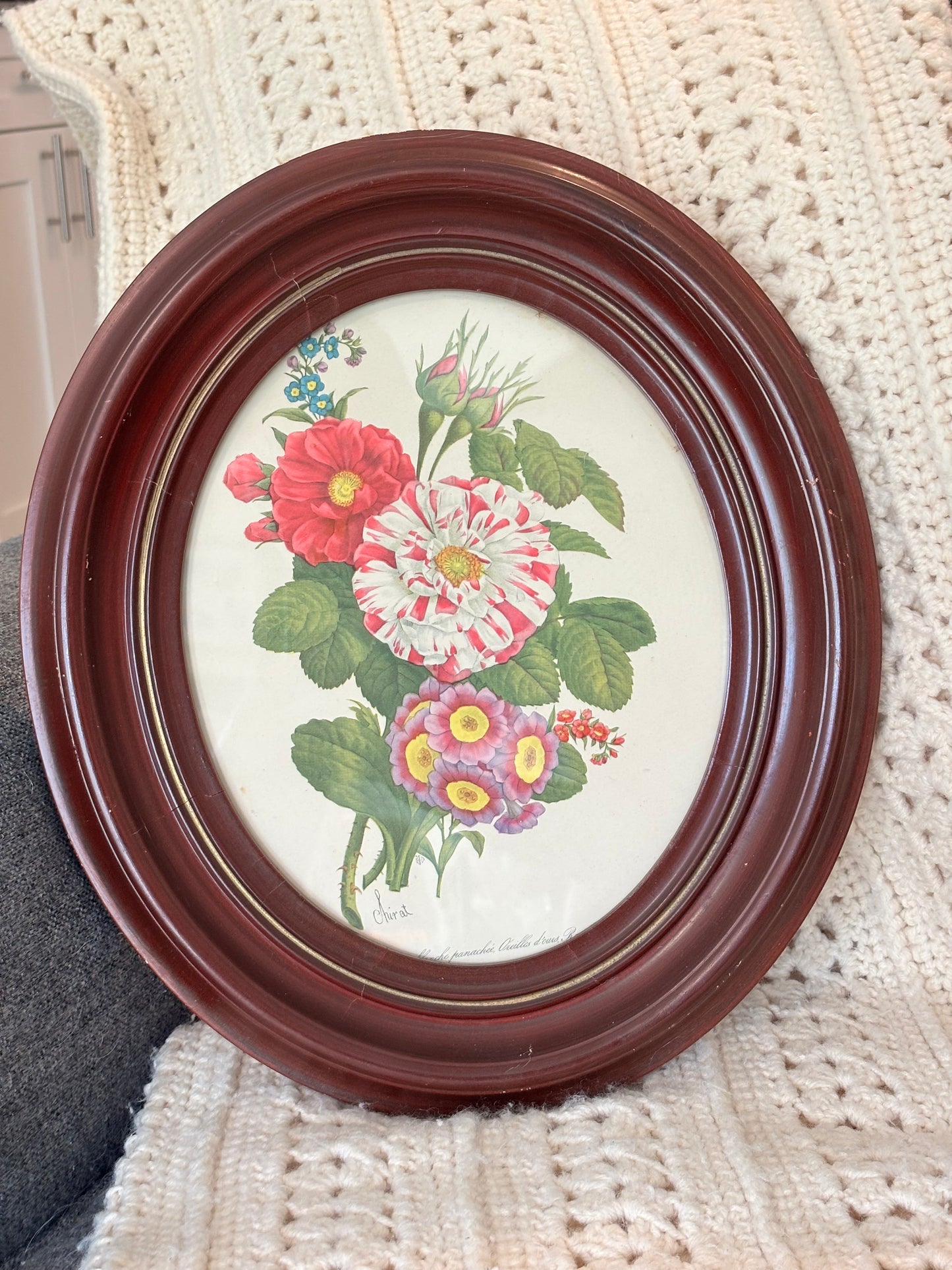 Vintage 1940s Benoit Chirat Framed Oval Botanicals
