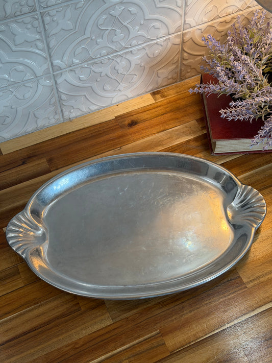 Pewter Tray with Scalloped Handles