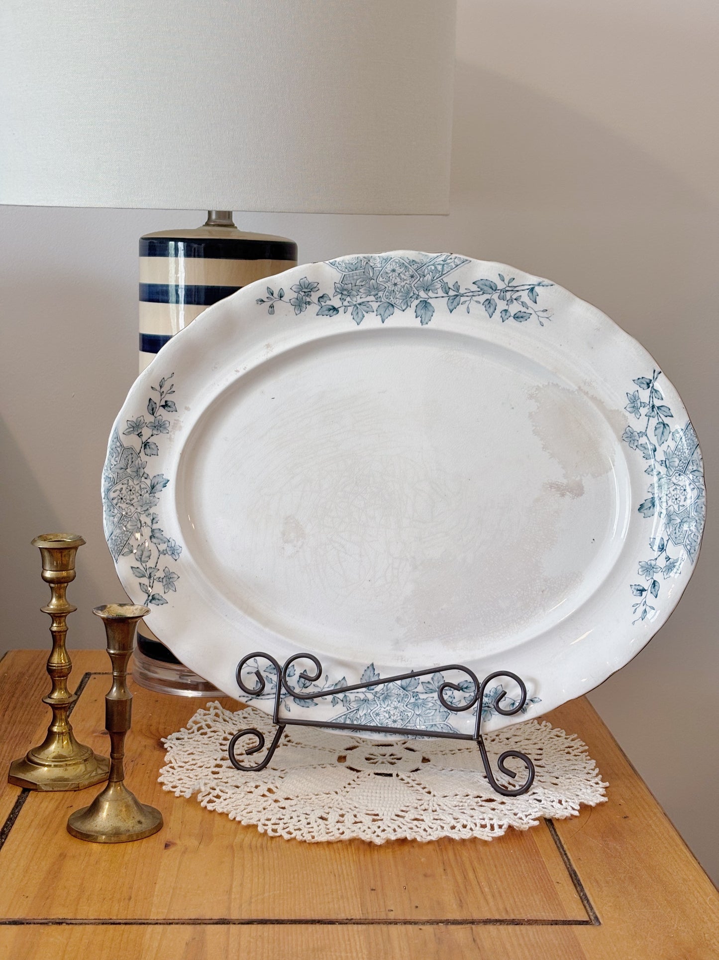 Vintage Large Stafford Blue & White Ironstone Platter