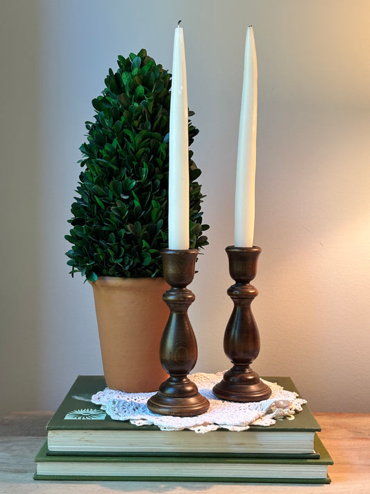 Set of 2 Wooden Candlestick Holders