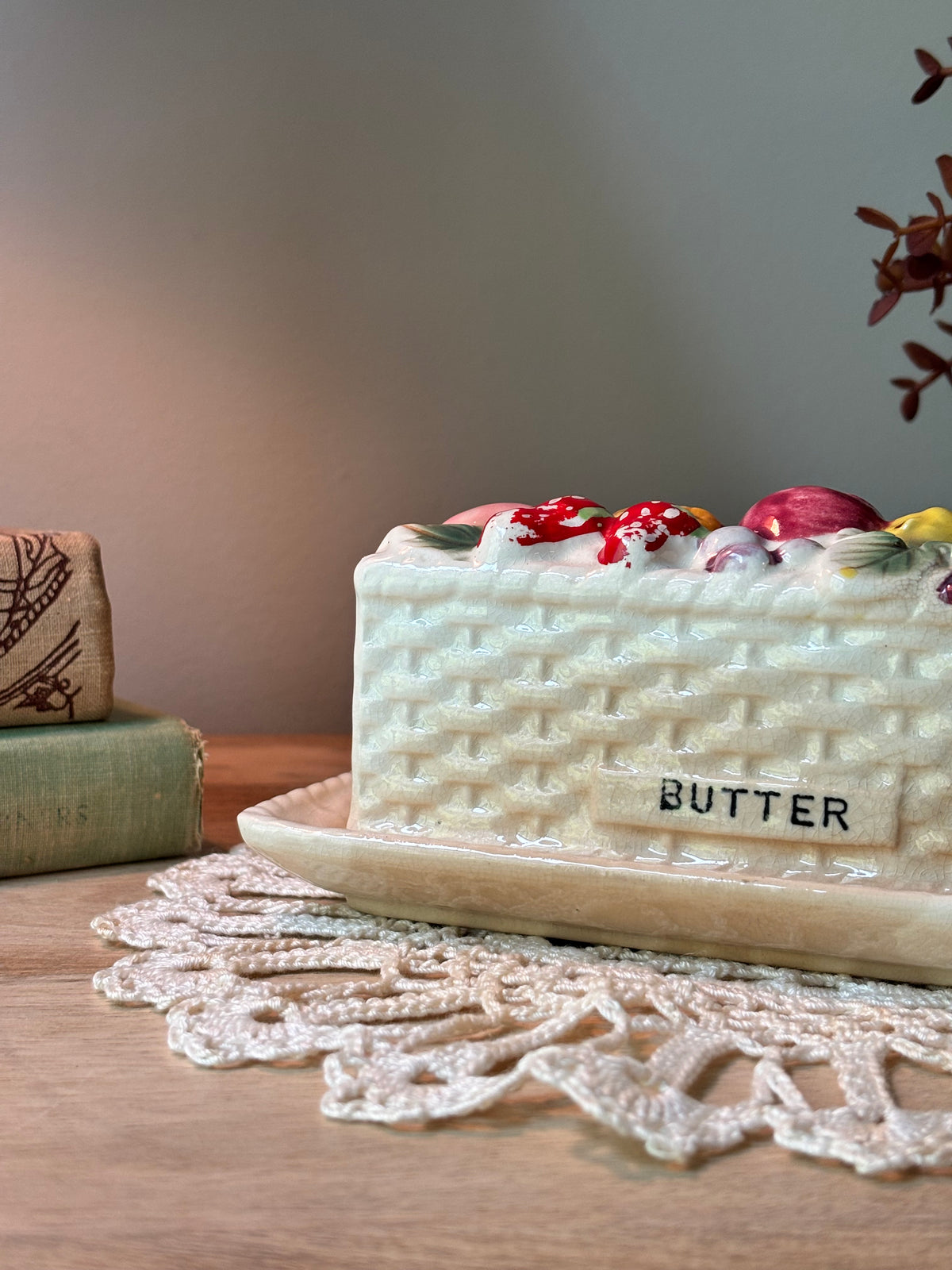 Vintage Ironstone Fruit Basket Butter Dish