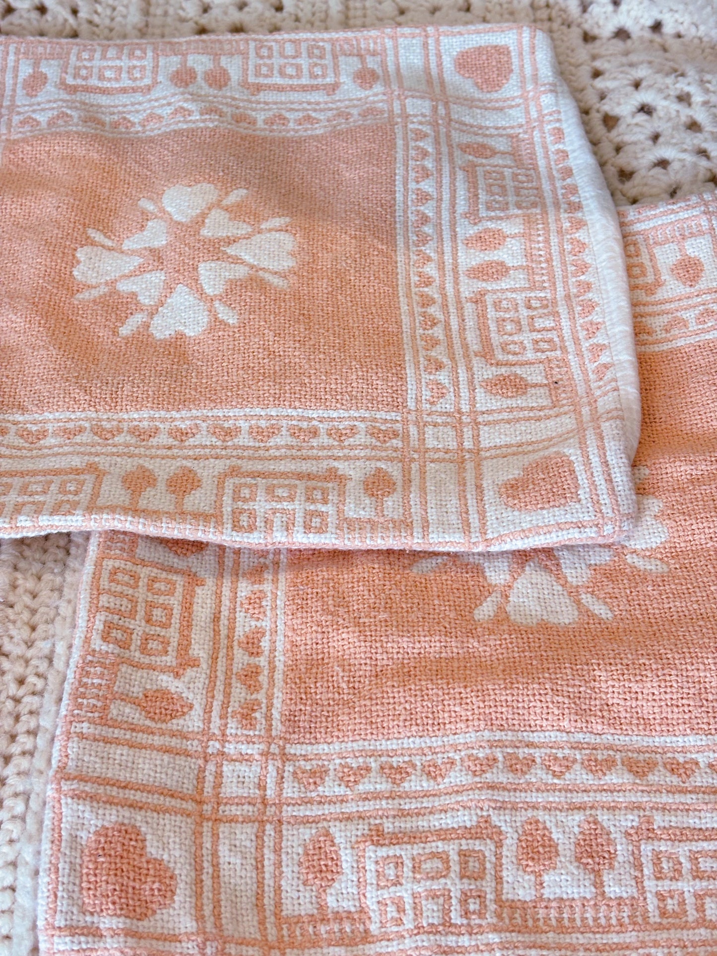 Set of 2 Vintage Hand Stitched Peach Pillow Shams