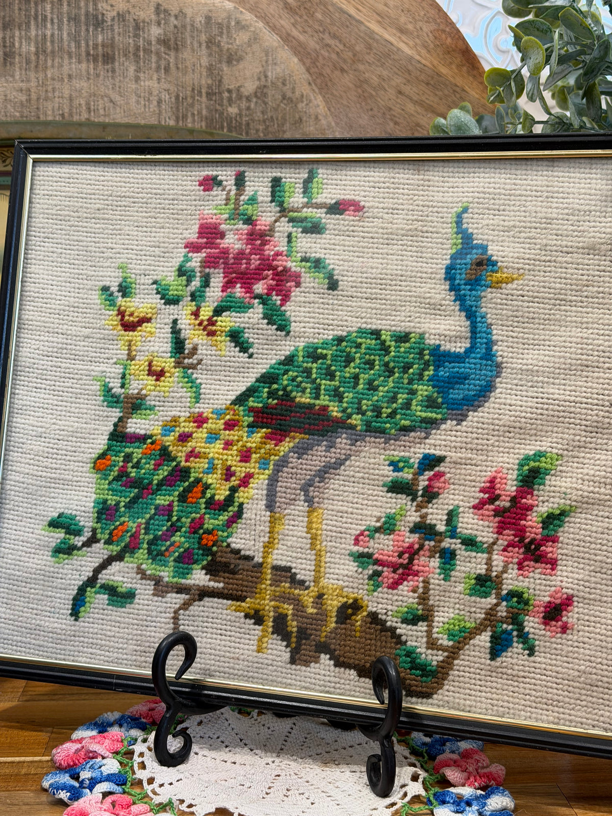Framed Peacock Needlepoint