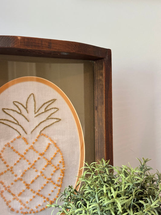 Hand Embroidered Pineapple Welcome Tray