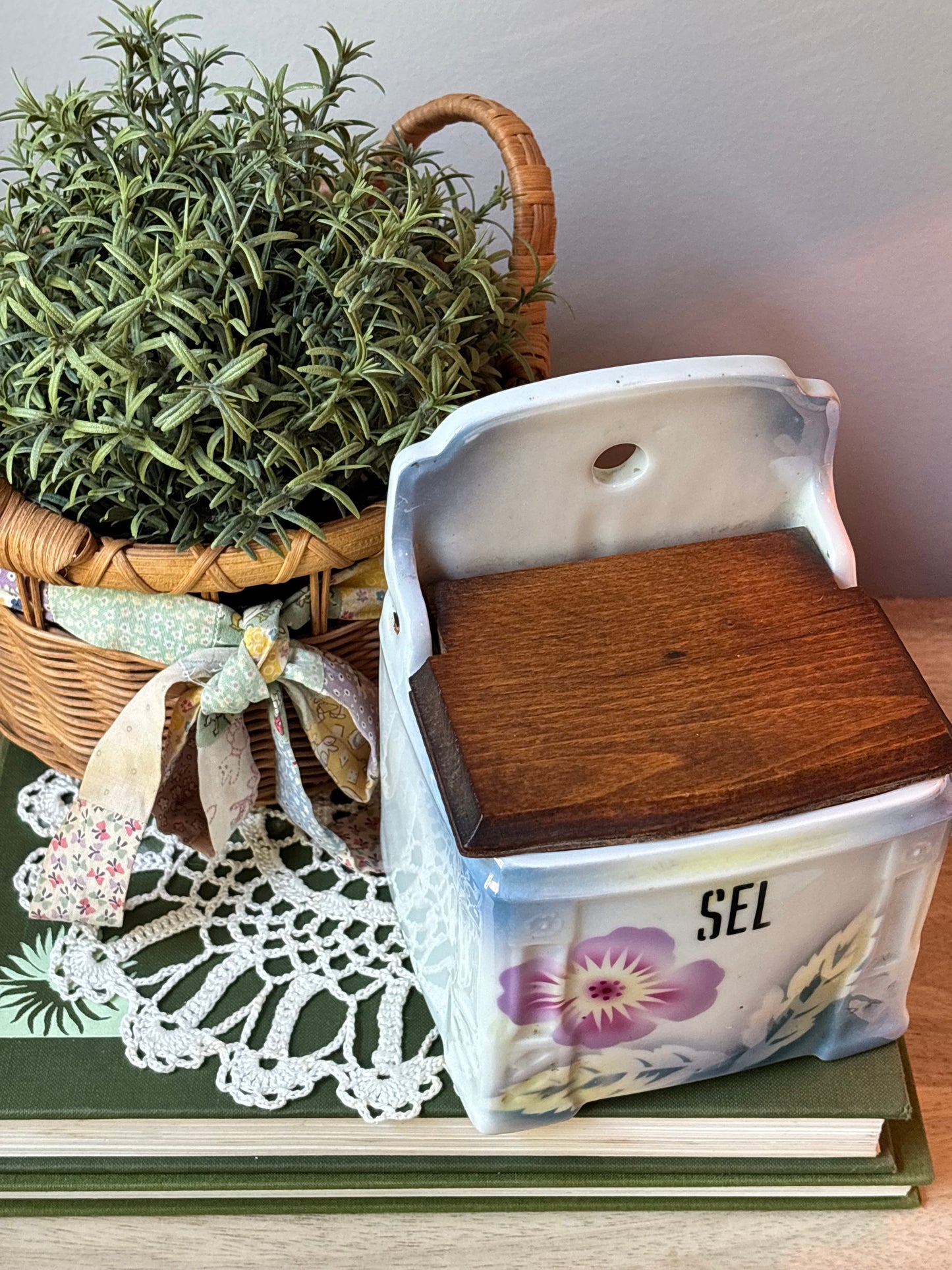 Antique French Floral Salt Box