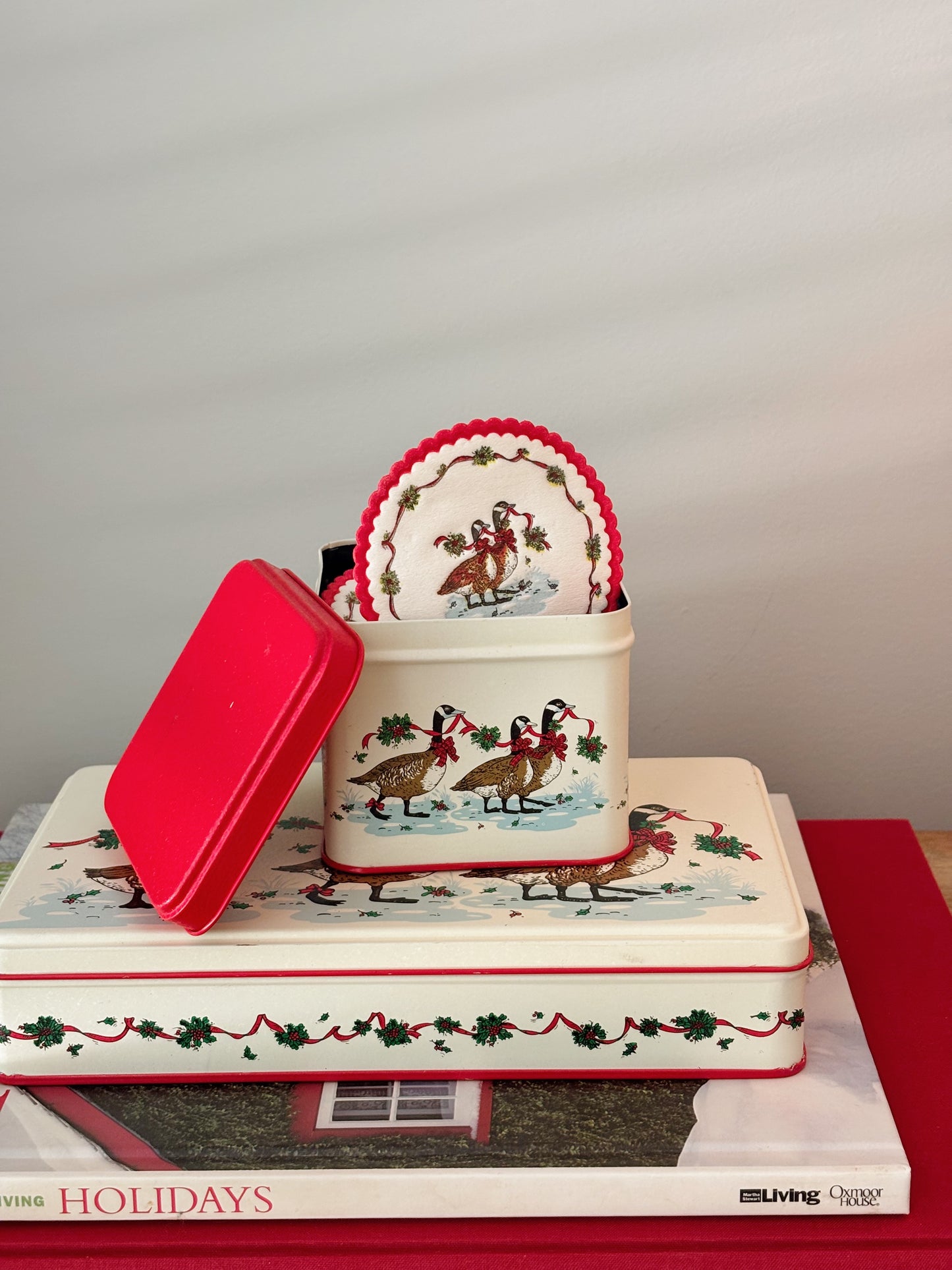 Vintage Christmas Goose Tin with Paper Coasters