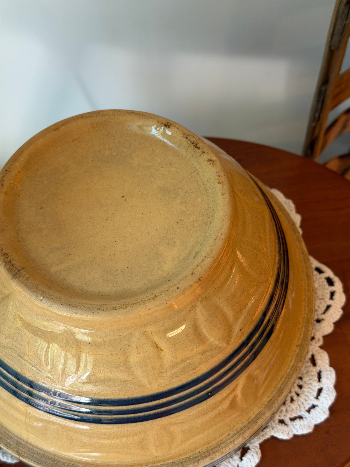Blue Striped Yellow Ware Bowl
