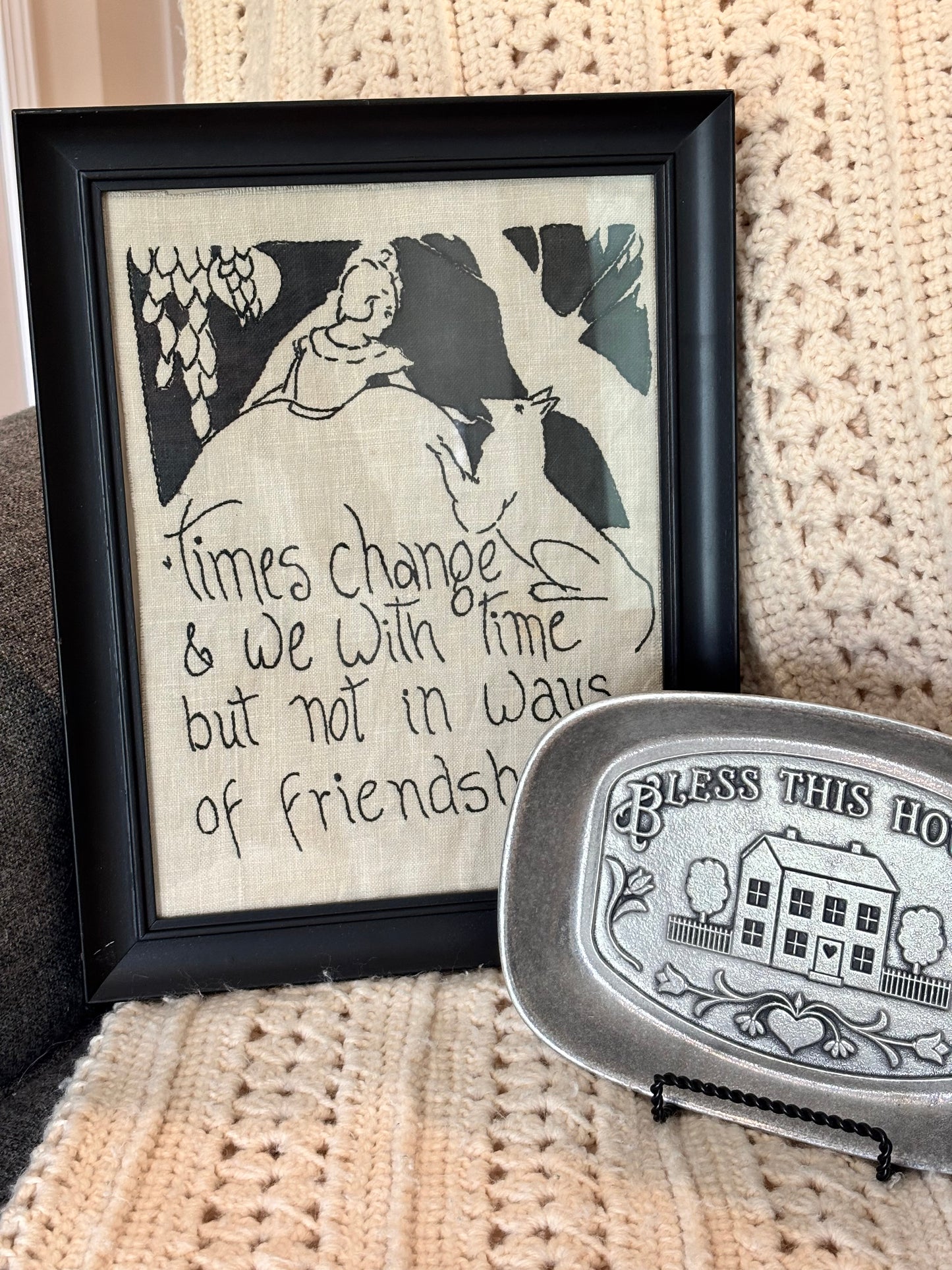 Vintage Friendship Framed Embroidery