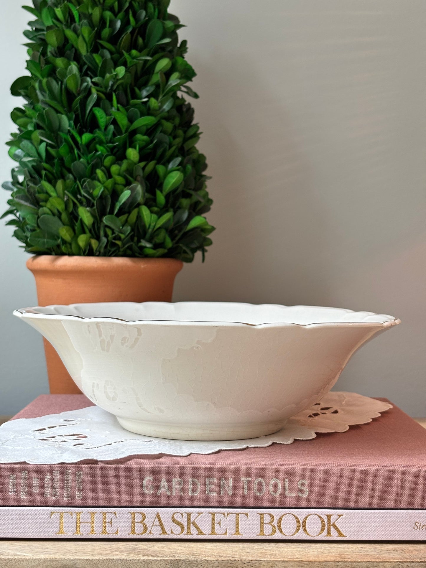 Floral Serving Bowl with Gold Trim