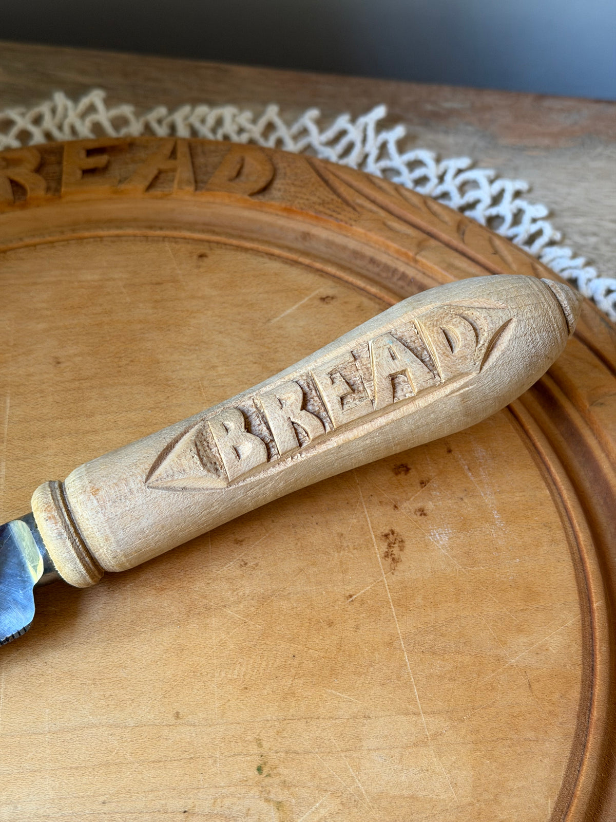 Antique Bramhall & Co English Bread Board & Knife