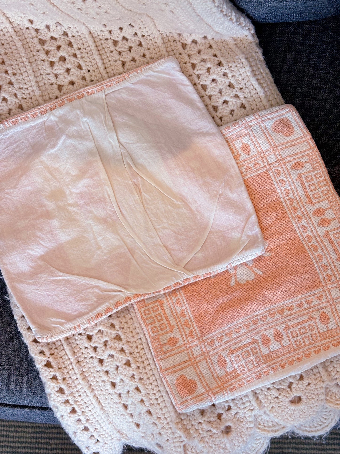 Set of 2 Vintage Hand Stitched Peach Pillow Shams