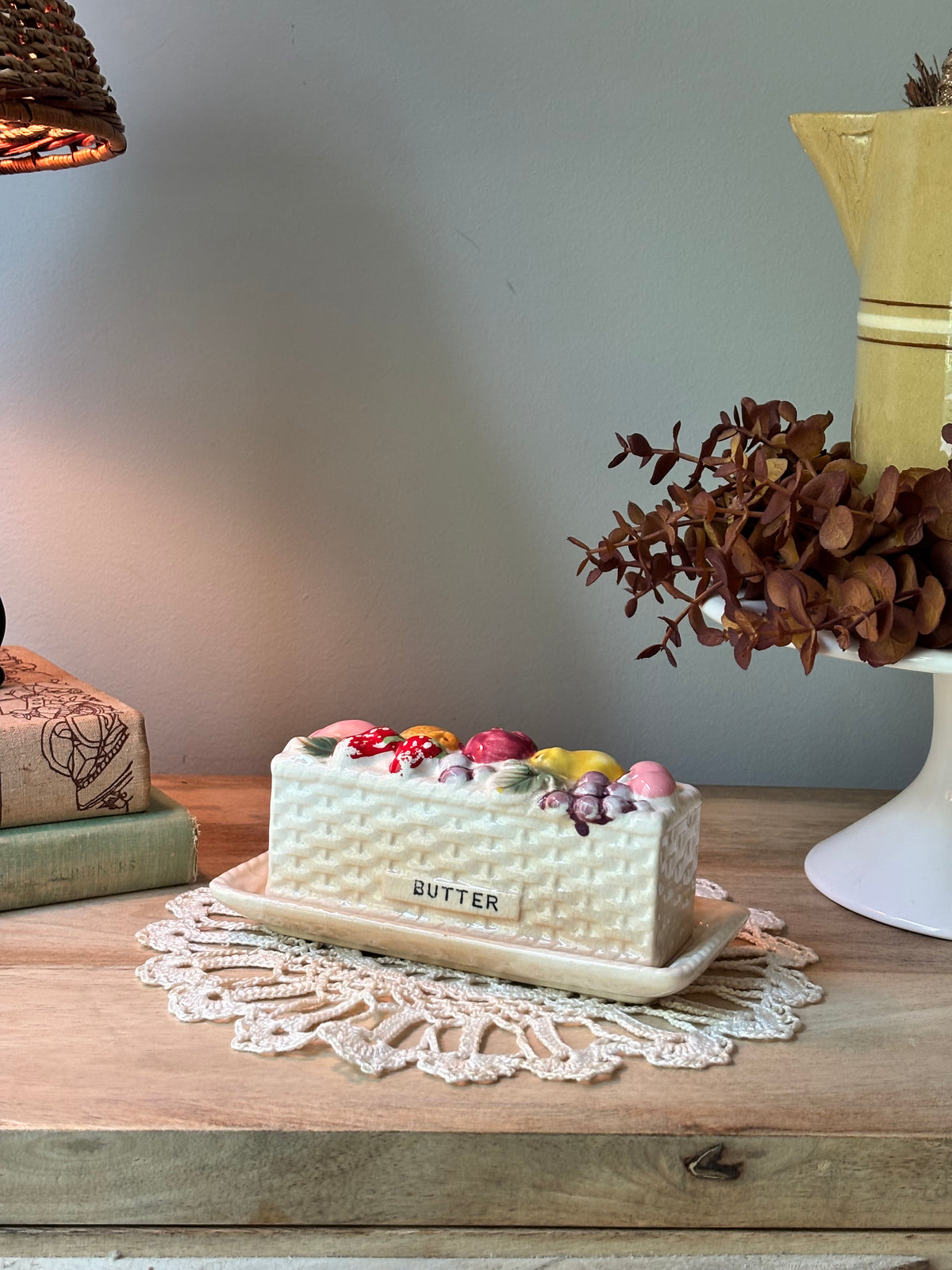 Vintage Ironstone Fruit Basket Butter Dish
