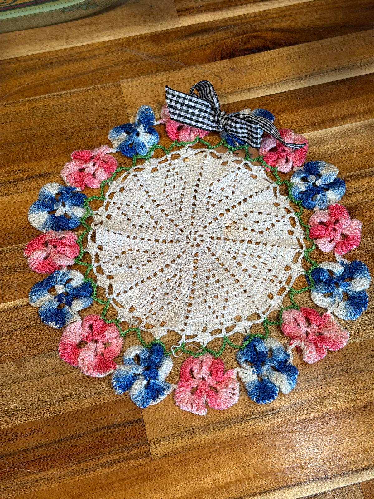 Pink & Blue Floral Doily