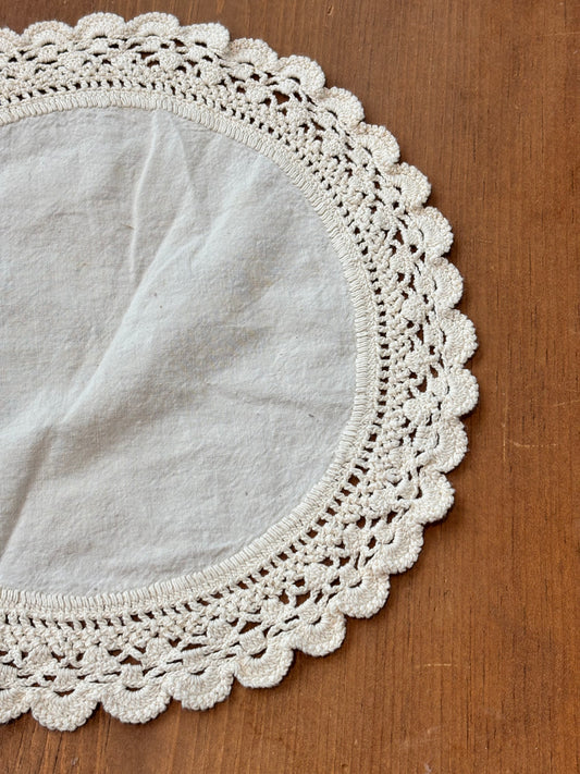Vintage Round Doily with Crochet Trim