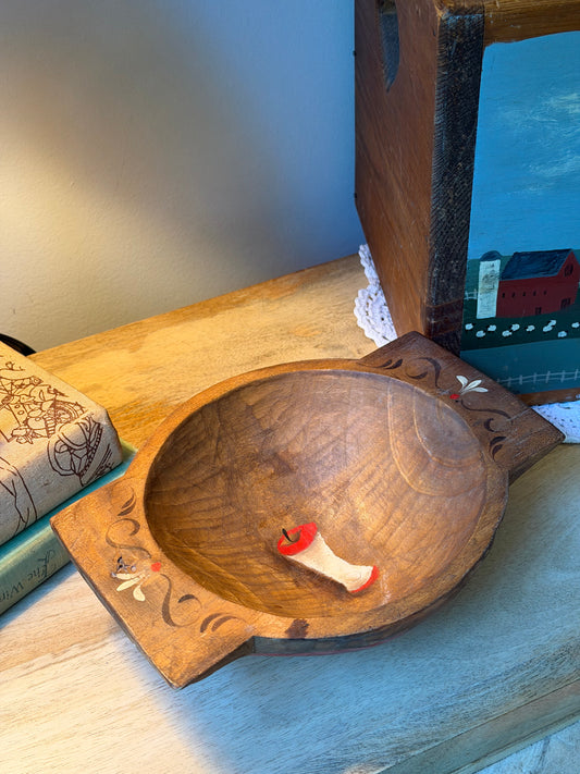 Wooden Folk Art Hand Painted Apple Dough Bowl