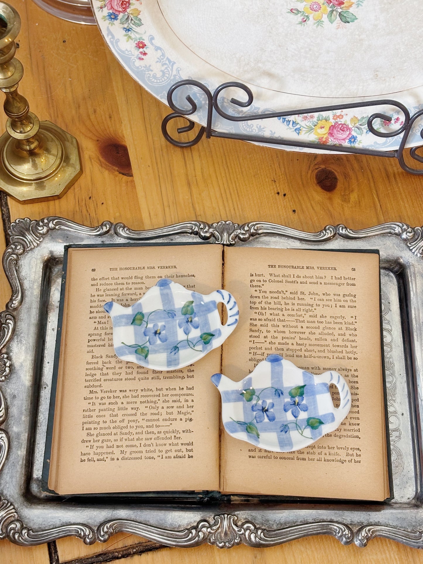 Set of 2 Vintage Hand Painted Tea Bag Holders