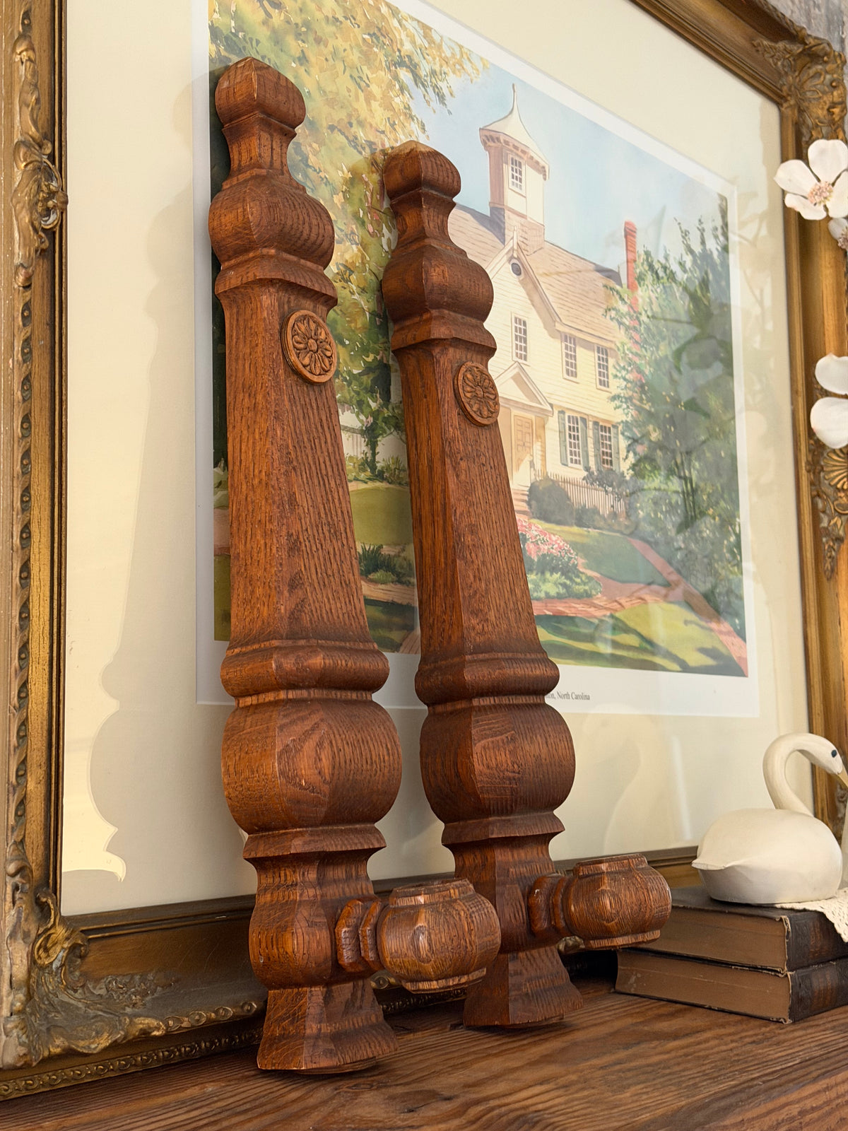 Set of 2 Wooden Baluster Wall Candle Sconces