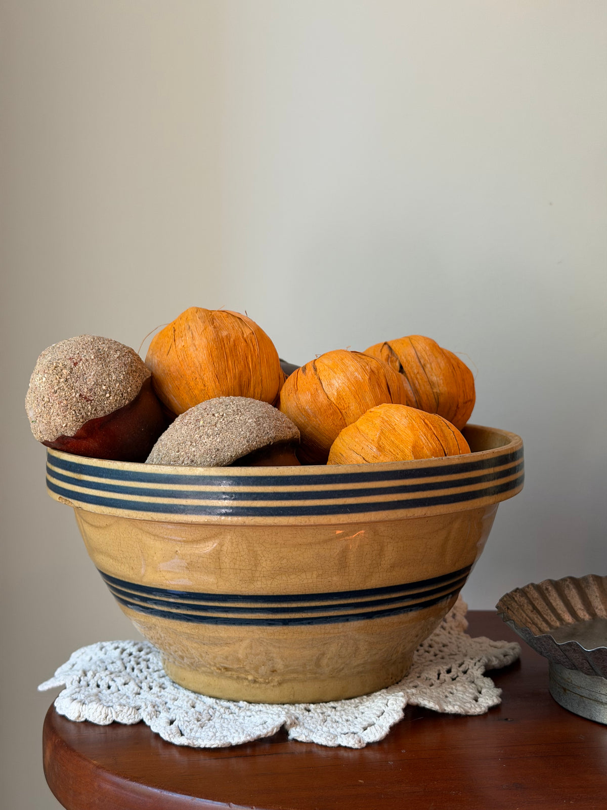 Blue Striped Yellow Ware Bowl
