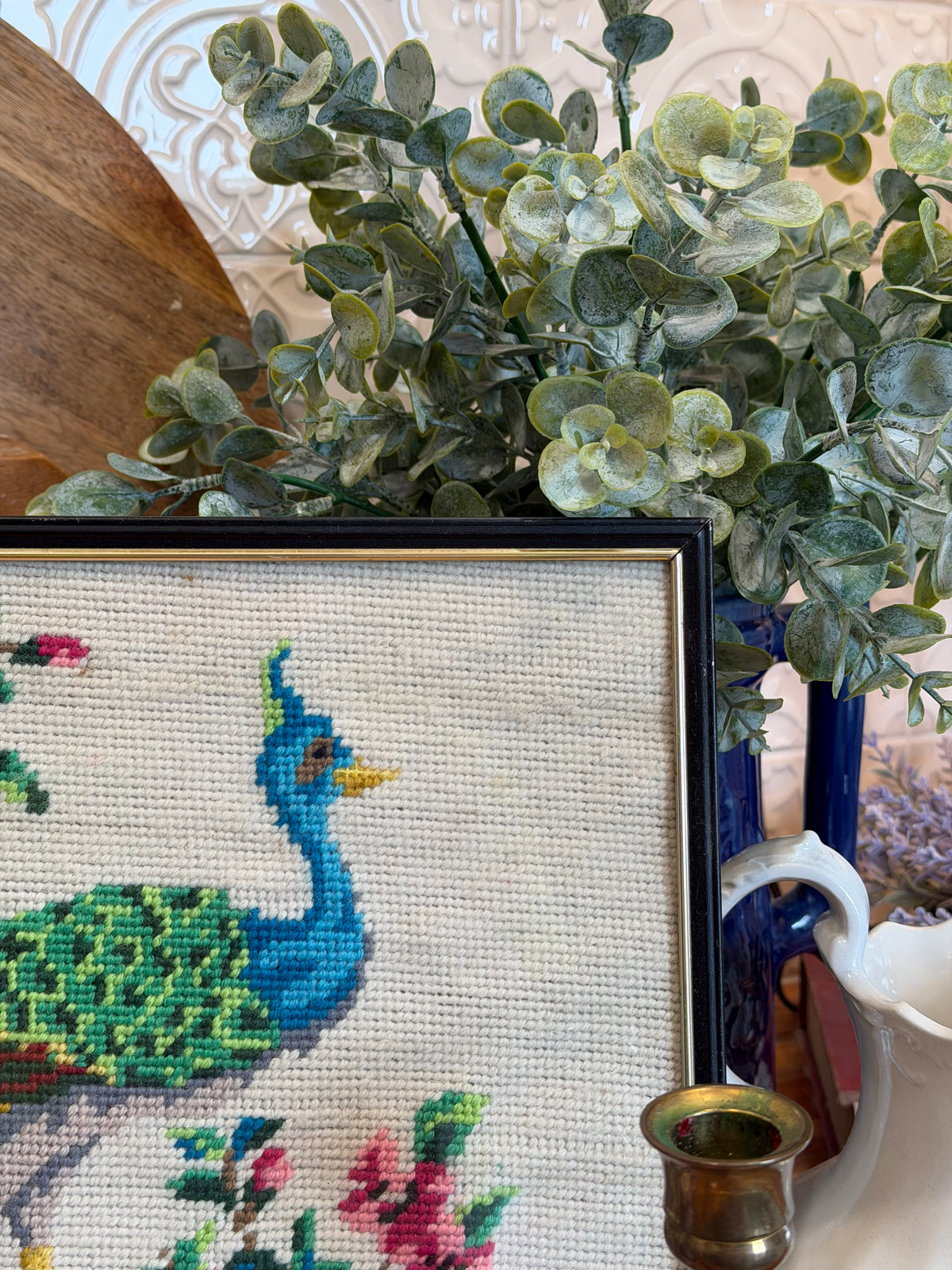 Framed Peacock Needlepoint