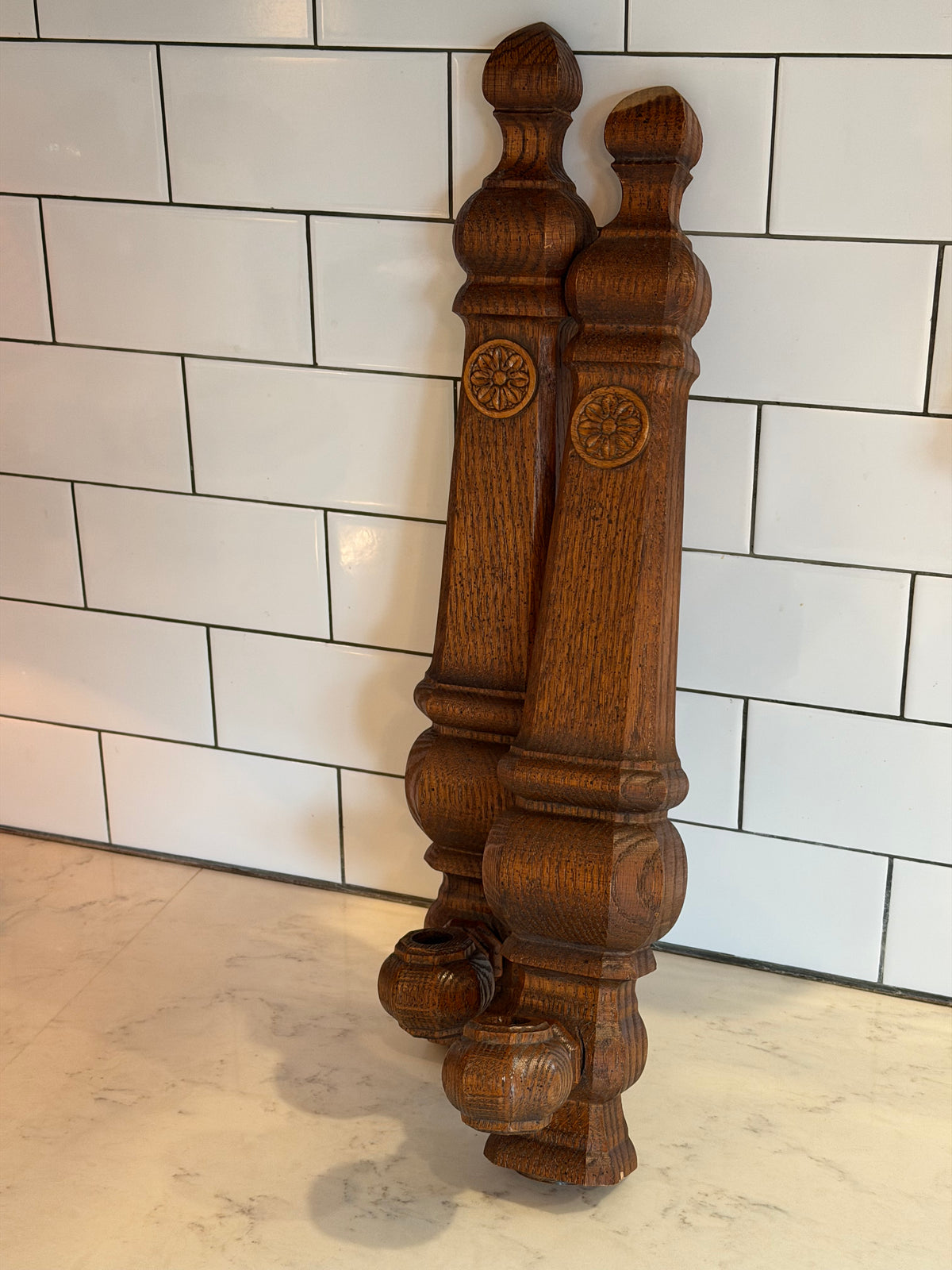 Set of 2 Wooden Baluster Wall Candle Sconces