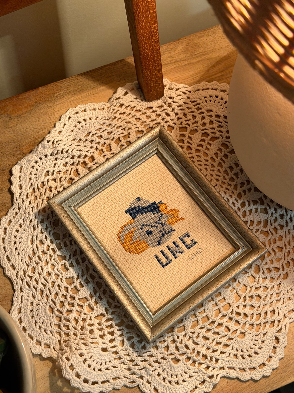 Vintage UNC Tarheels Ramesey Framed Cross Stitch