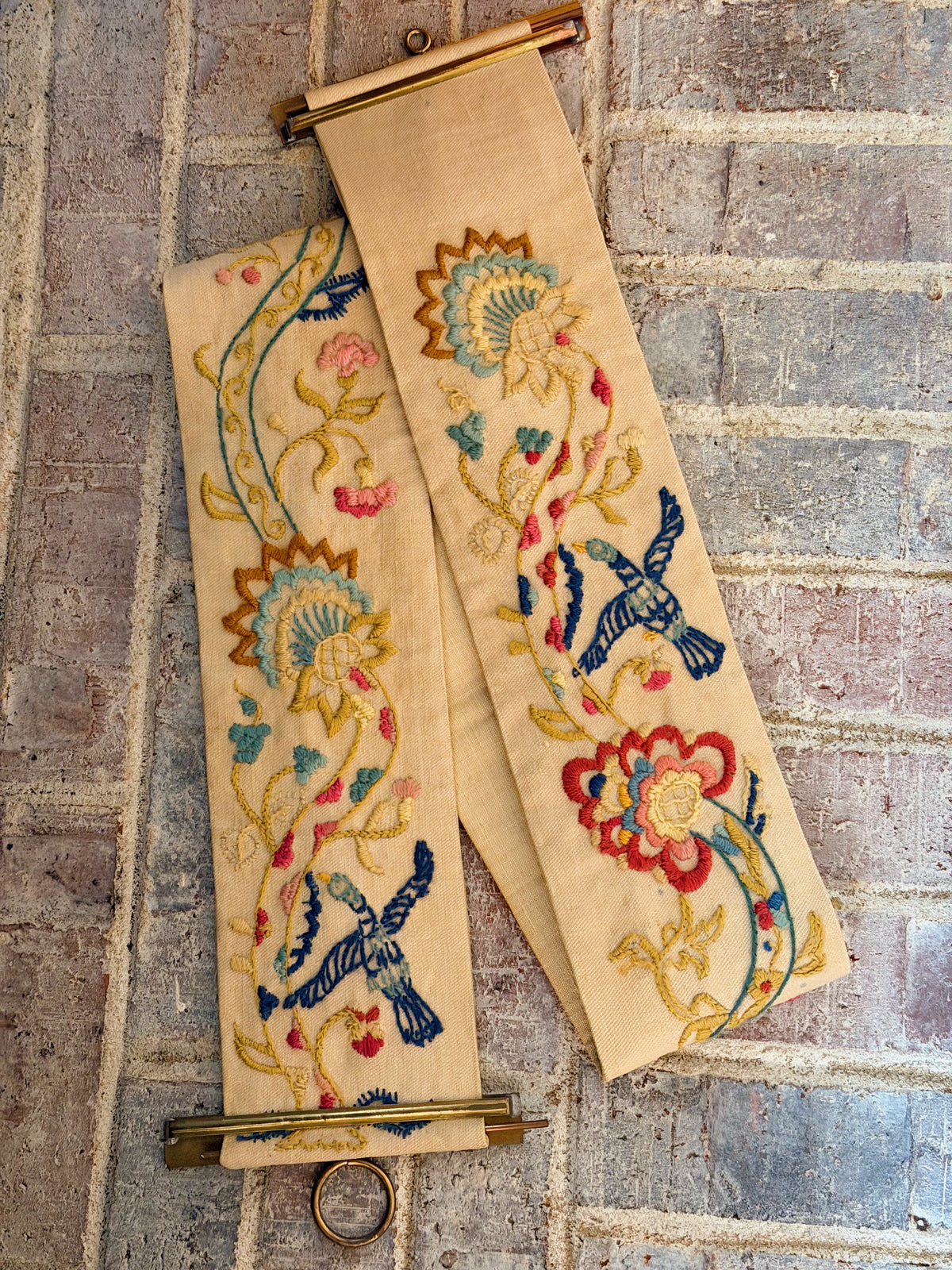 Floral & Bird Embroidered Bell Pull