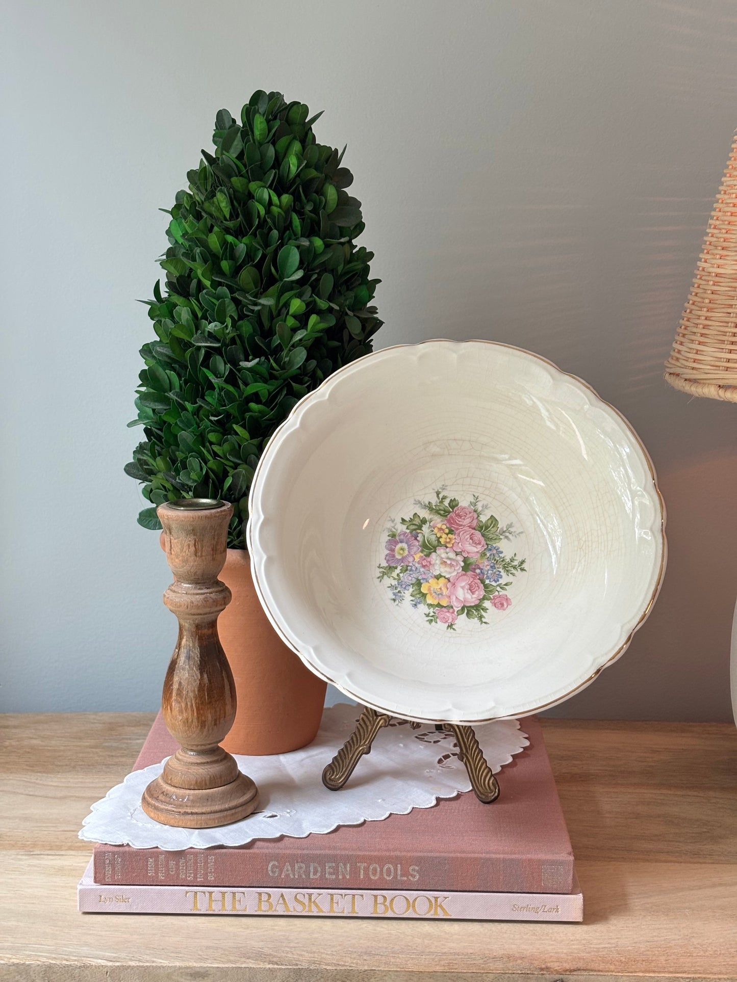 Floral Serving Bowl with Gold Trim