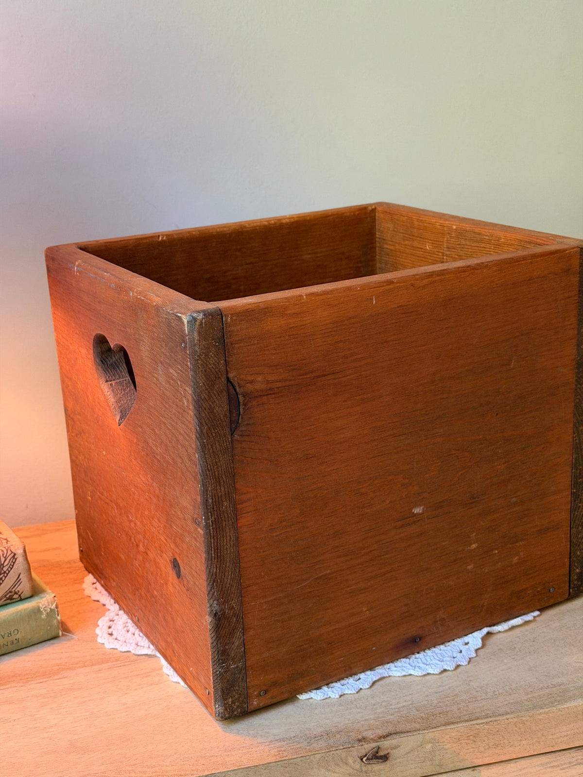 Vintage Country Hand Painted Wooden Heart Box