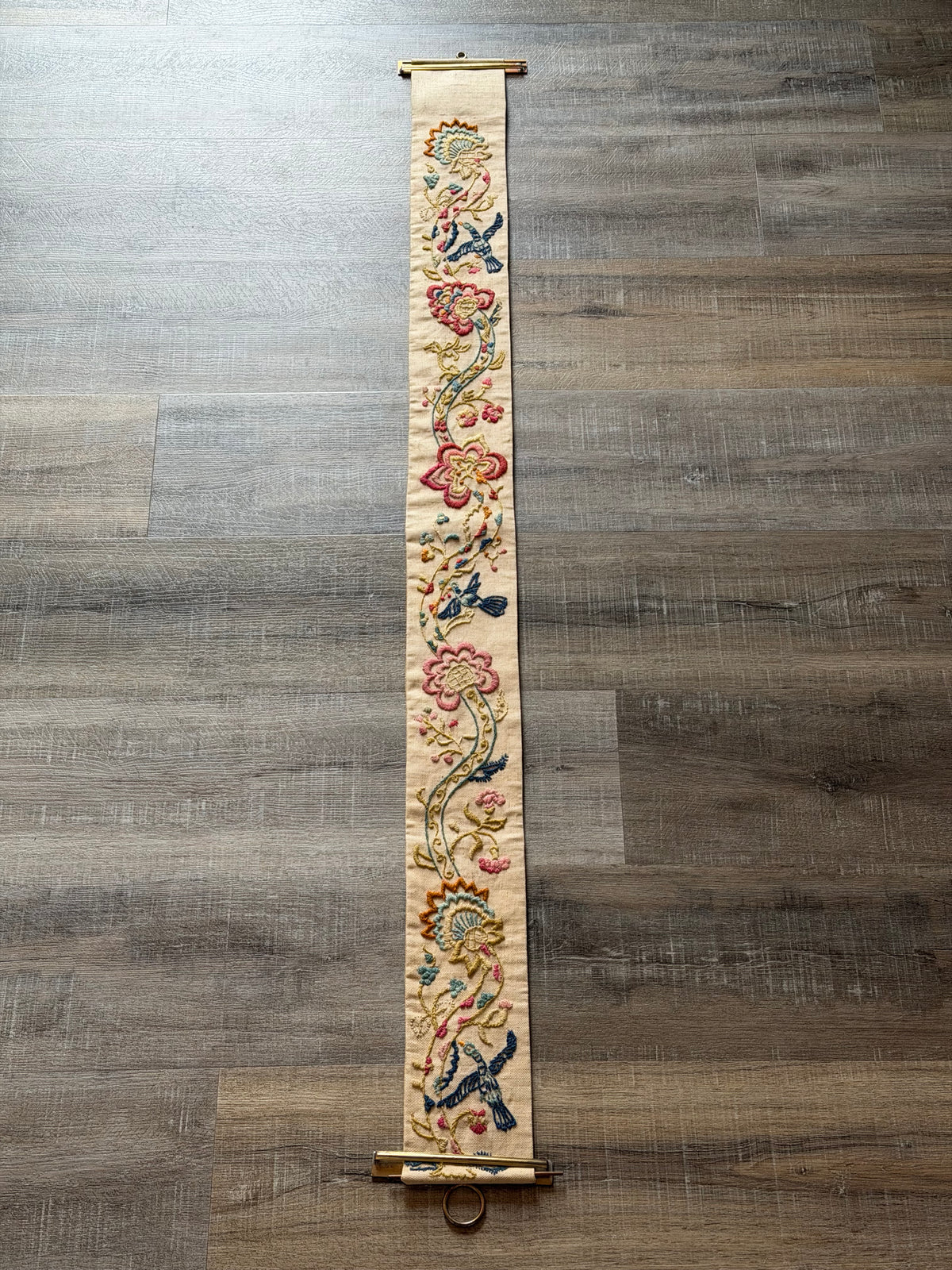Floral & Bird Embroidered Bell Pull