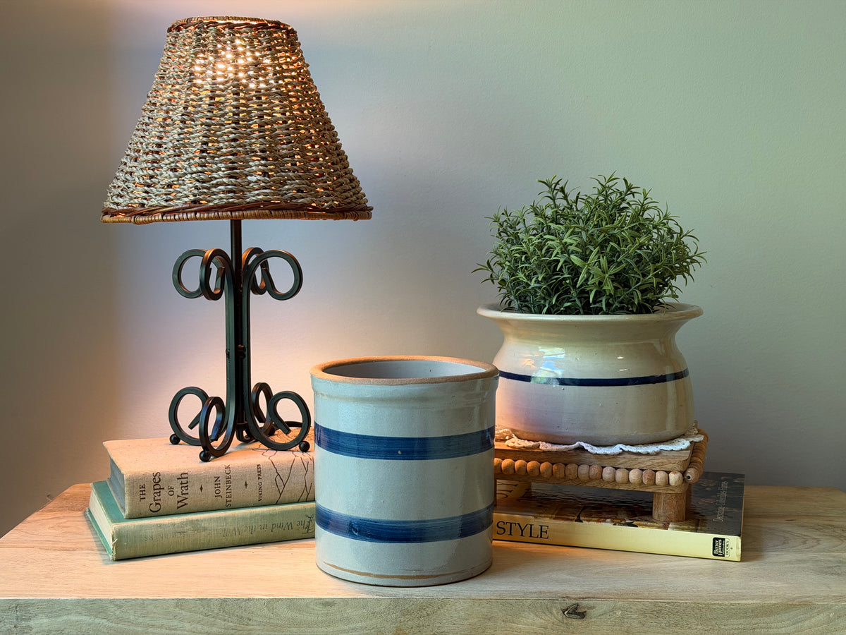 Blue Striped Pottery Crock