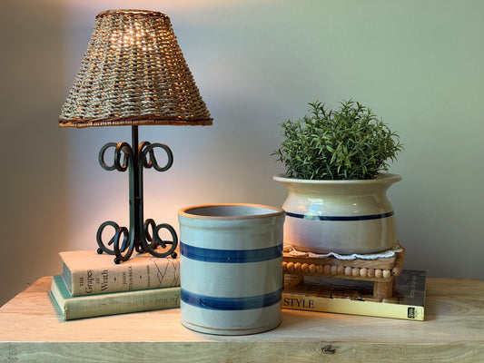 Blue Striped Pottery Crock