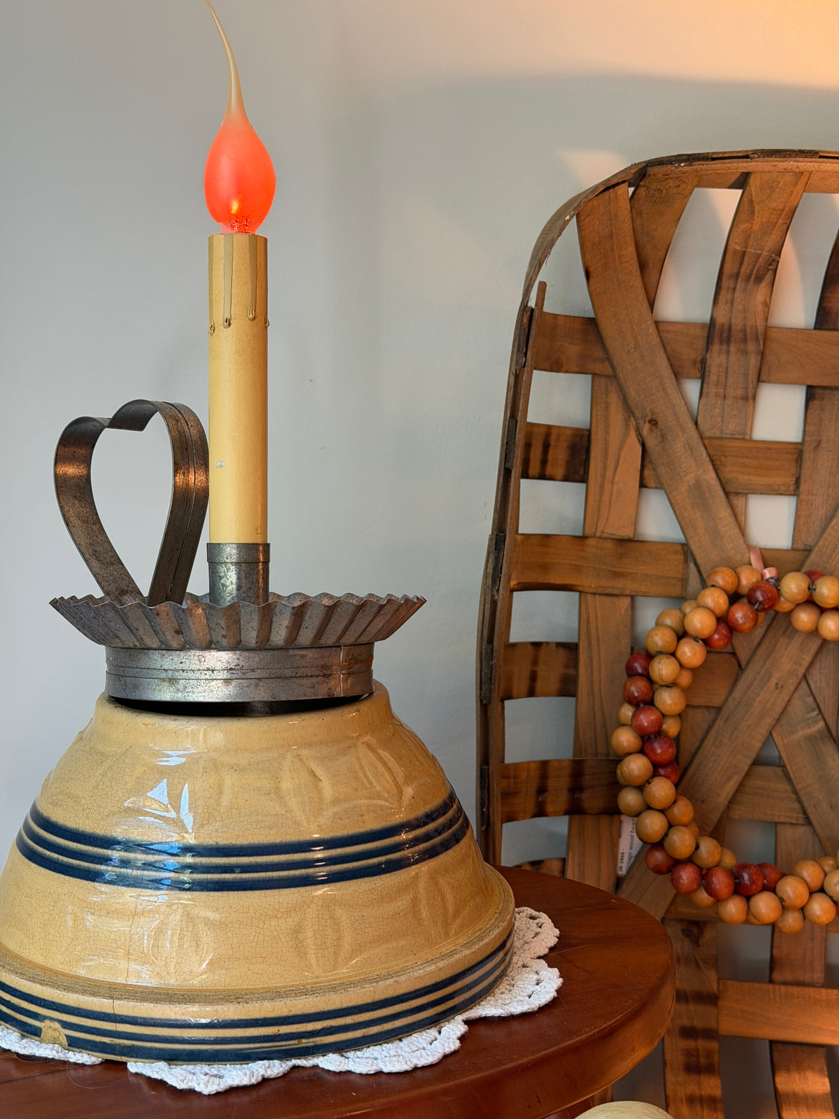 Blue Striped Yellow Ware Bowl