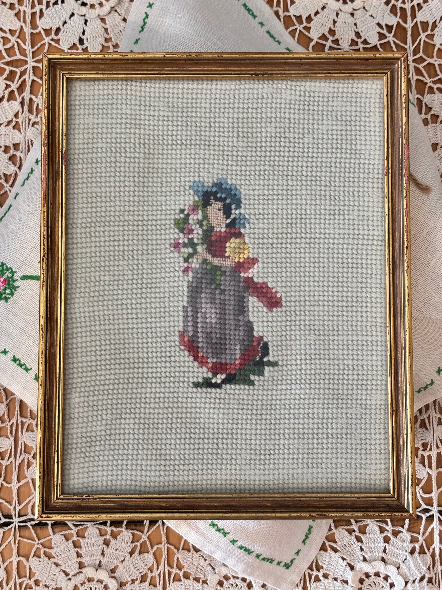 Vintage Colonial Girl Needlepoint