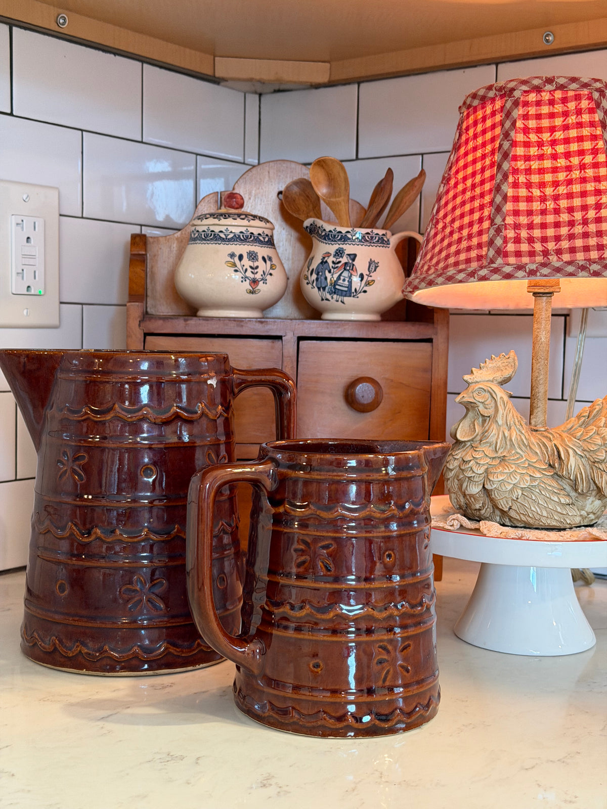Vintage Brown Mar-Cresa Stoneware Pitchers