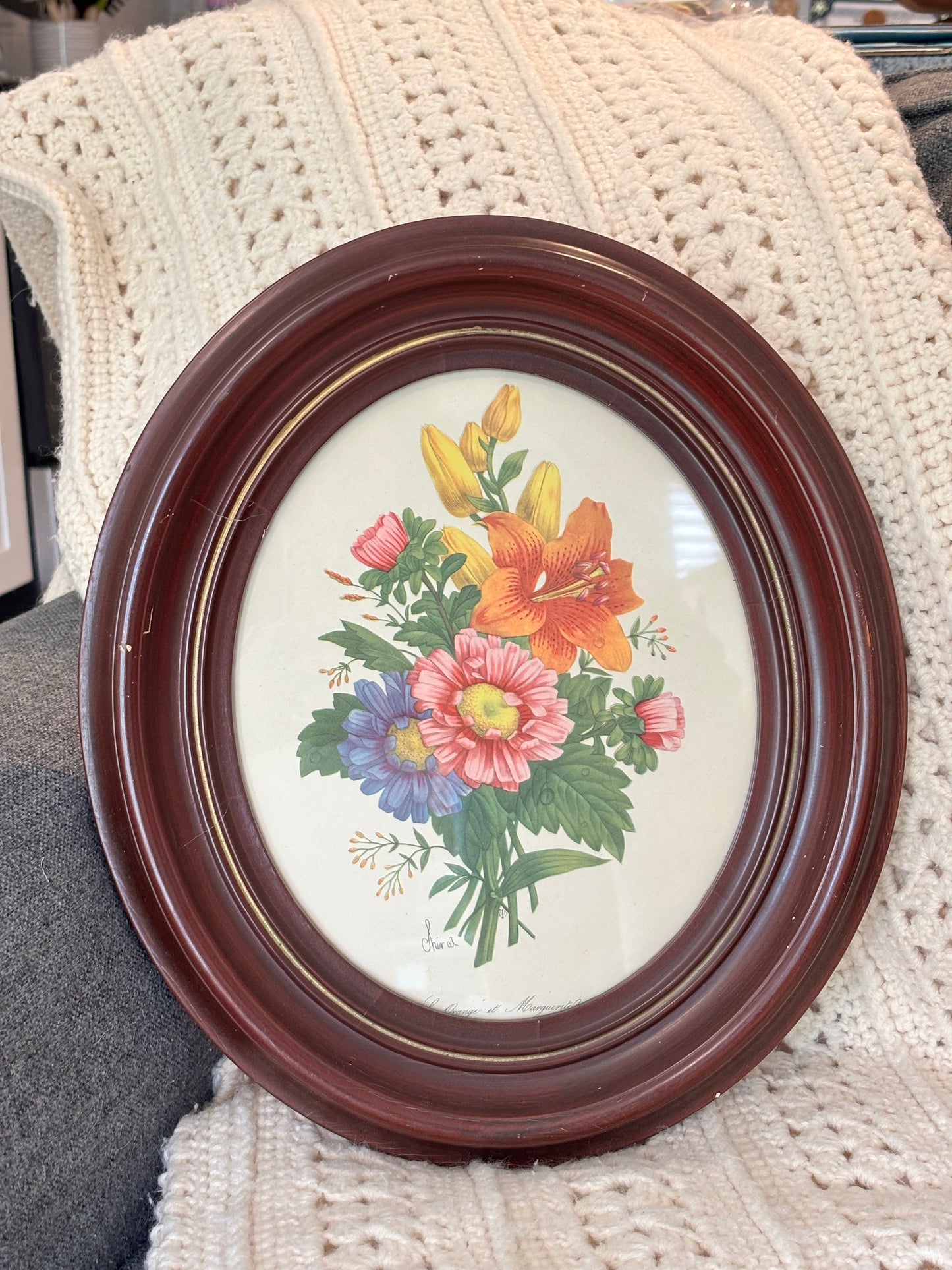Vintage 1940s Benoit Chirat Framed Oval Botanicals