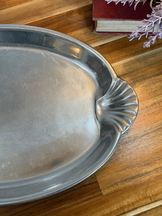 Pewter Tray with Scalloped Handles