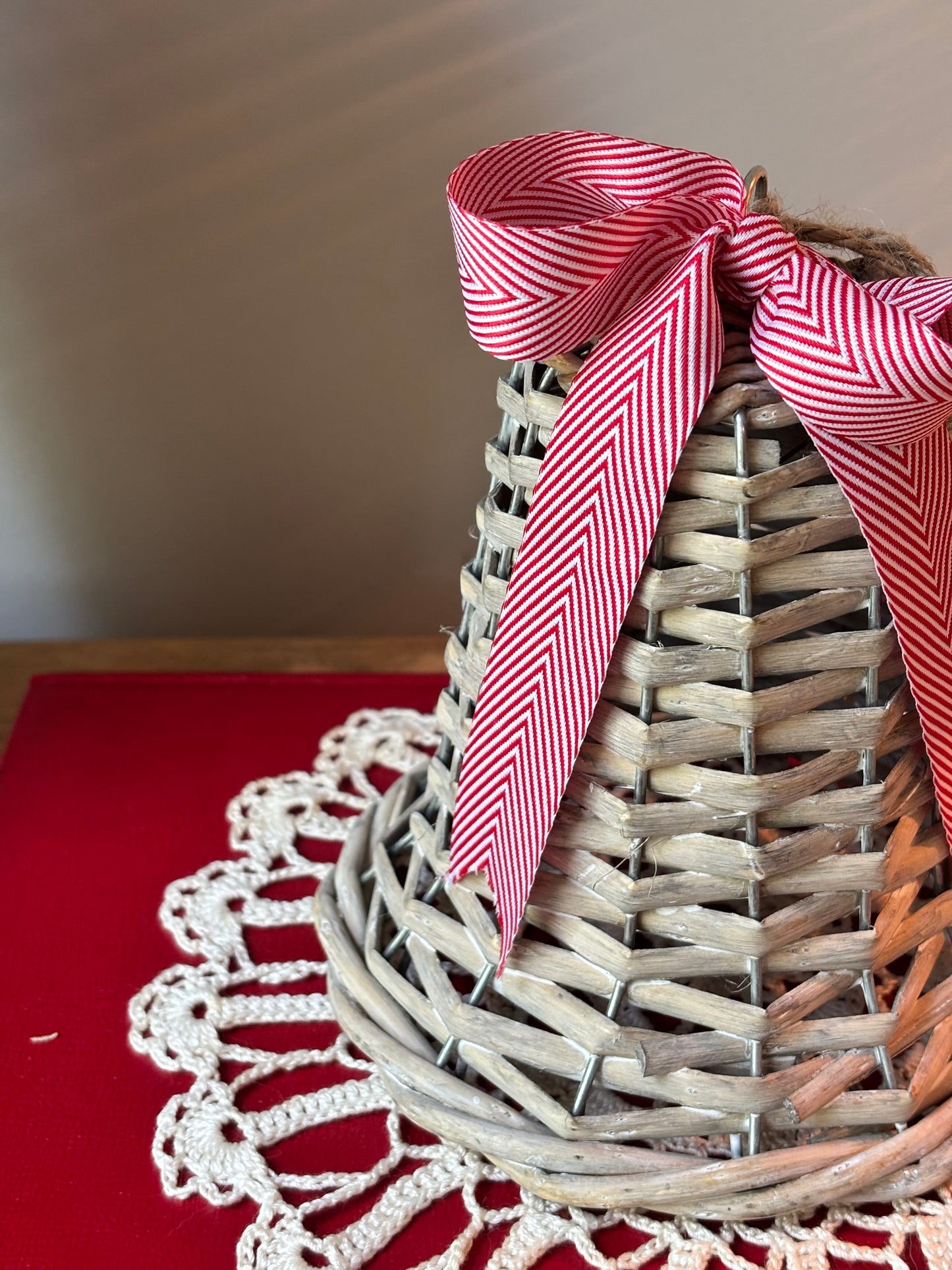 Wicker Hanging Bell with Ribbon