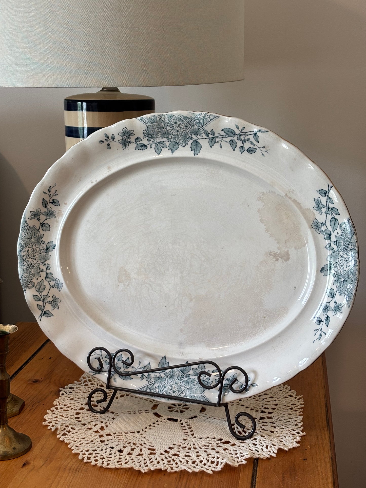 Vintage Large Stafford Blue & White Ironstone Platter
