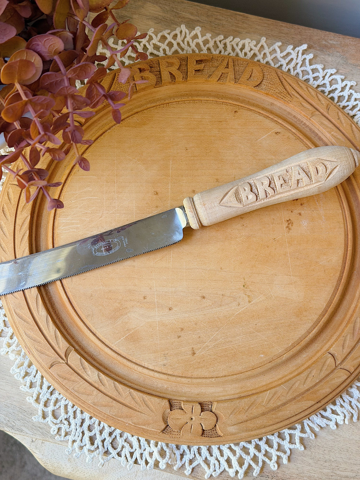 Antique Bramhall & Co English Bread Board & Knife