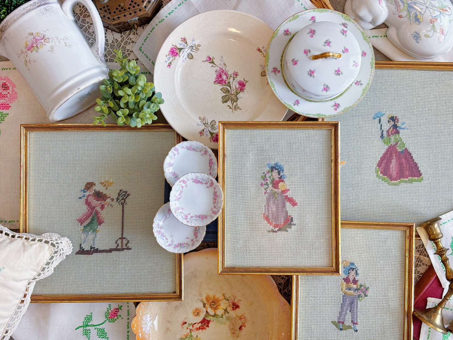 Vintage Colonial Girl Needlepoint