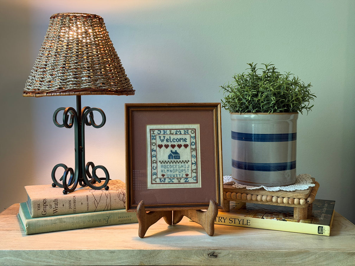 Vintage Framed Welcome Cross Stitch Sampler