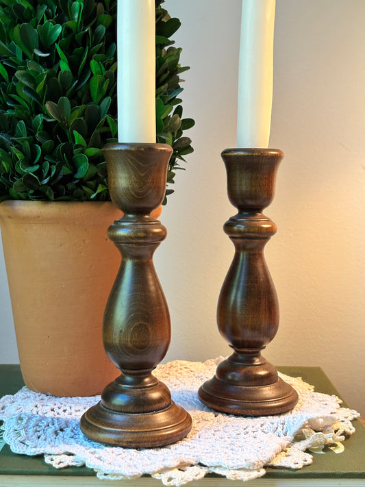 Set of 2 Wooden Candlestick Holders