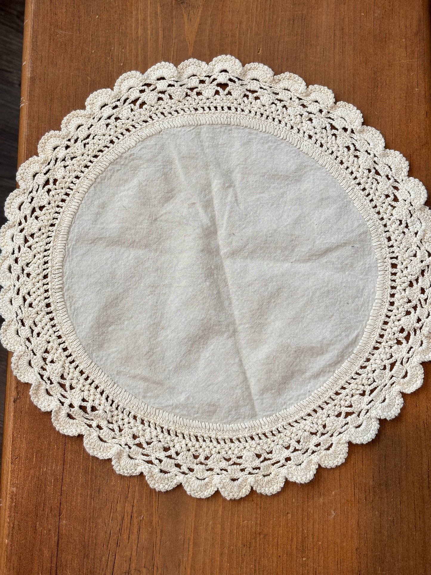 Vintage Round Doily with Crochet Trim
