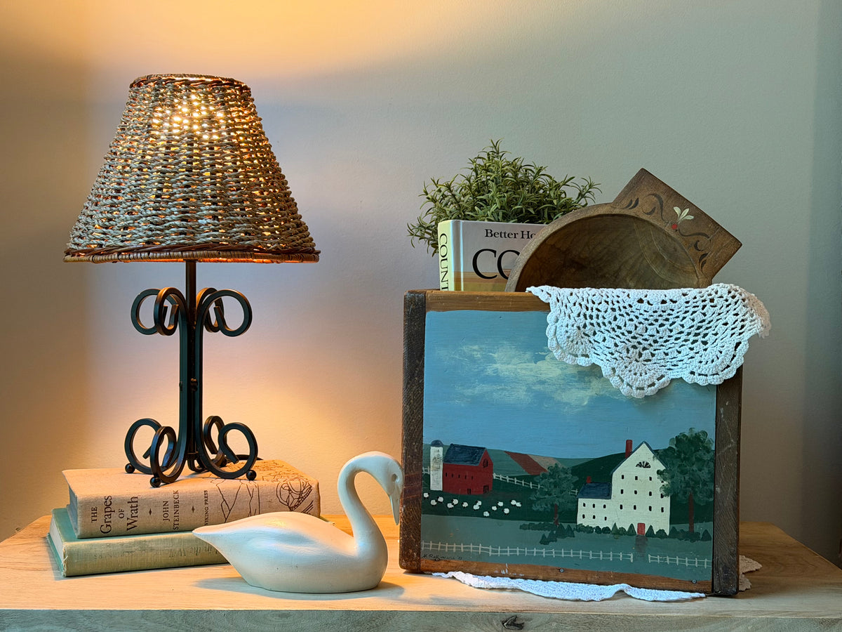 Vintage Country Hand Painted Wooden Heart Box