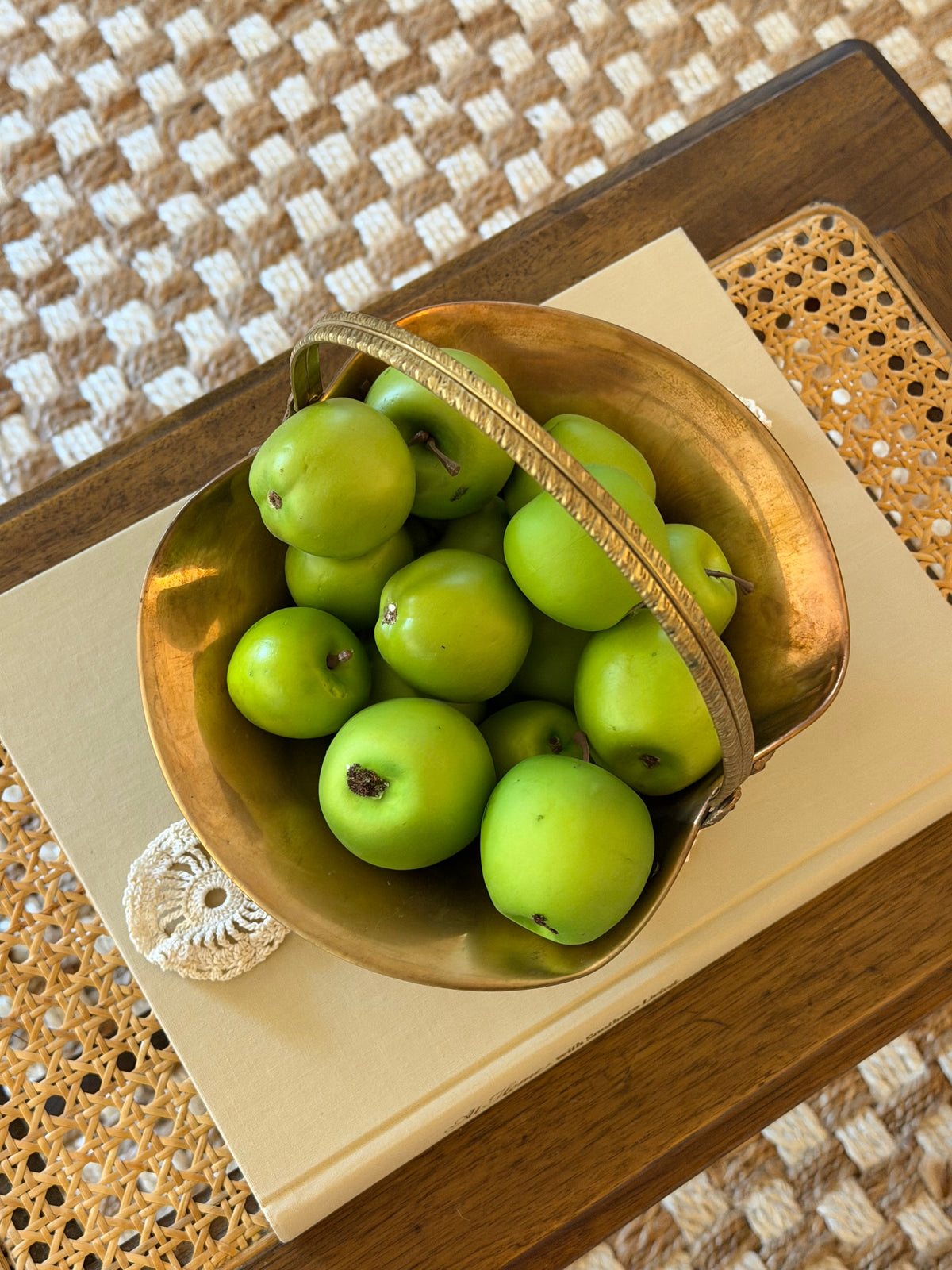 Vintage Brass Basket with Grape Handle