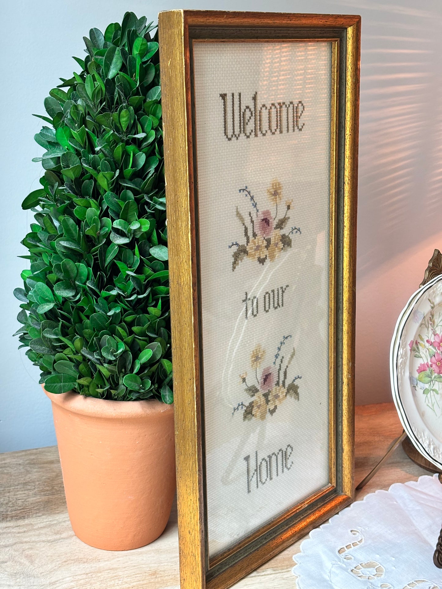 Welcome to our Home Framed Floral Cross Stitch