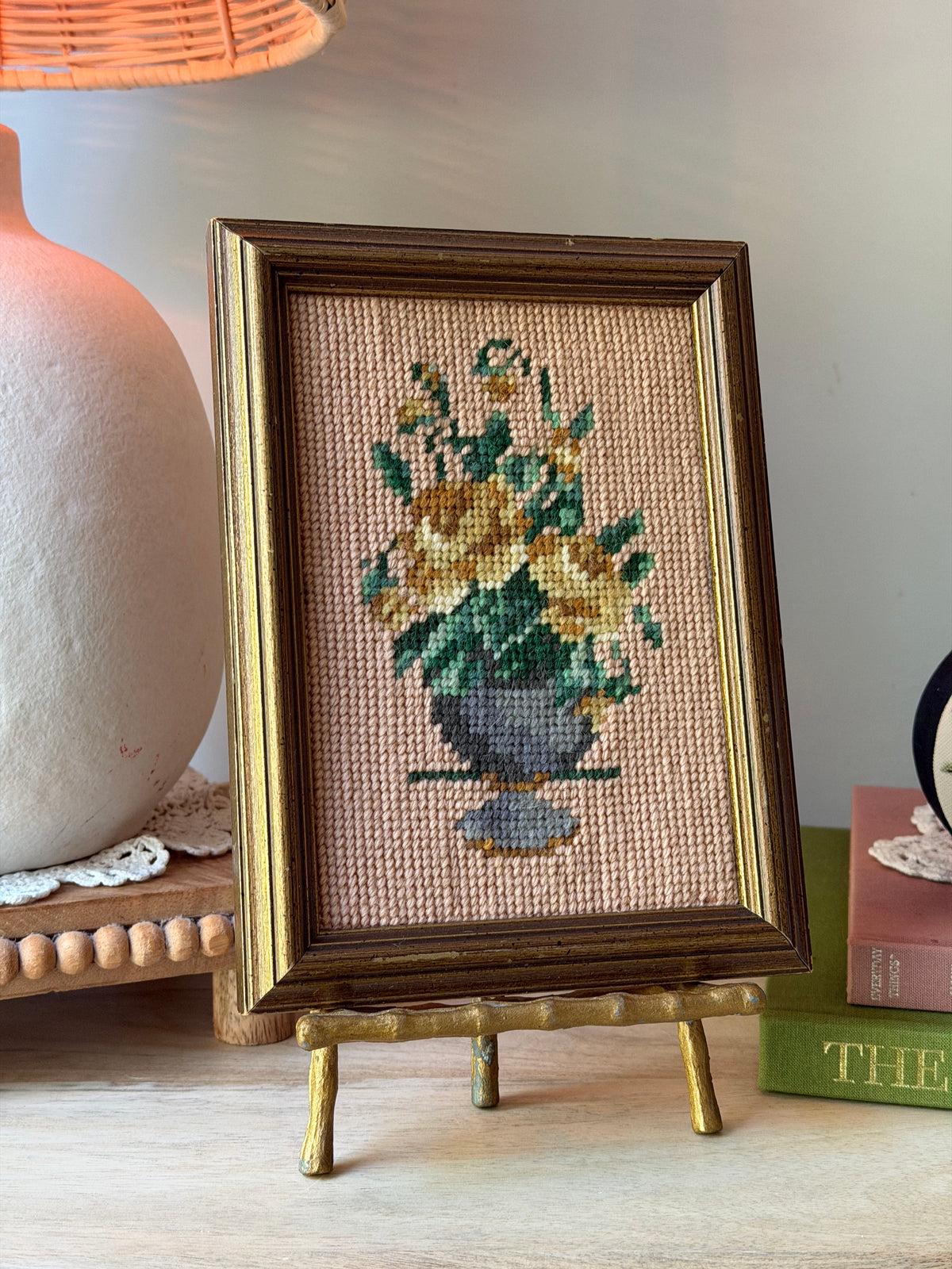 Vintage Floral Framed Needlepoint