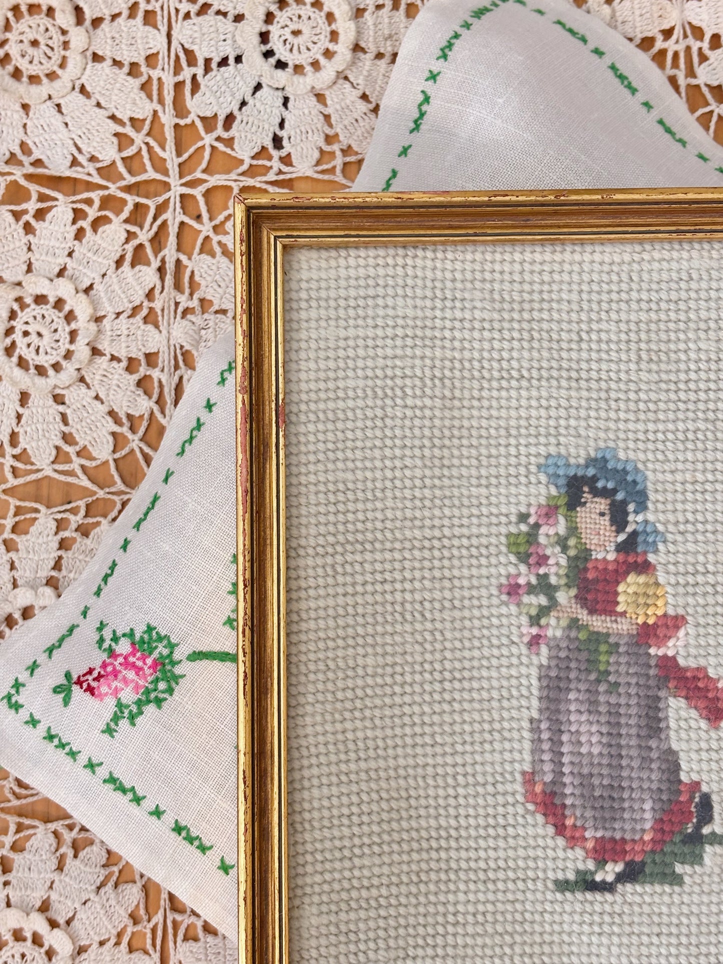 Vintage Colonial Girl Needlepoint
