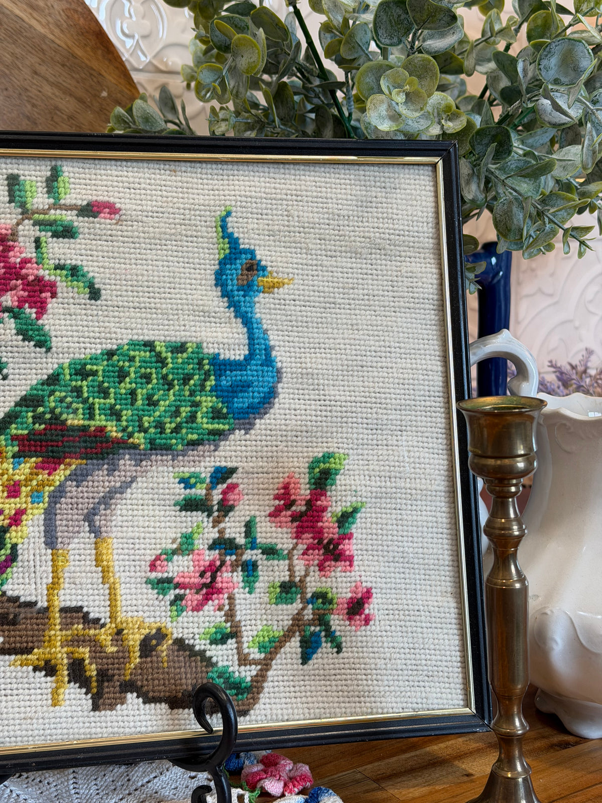 Framed Peacock Needlepoint